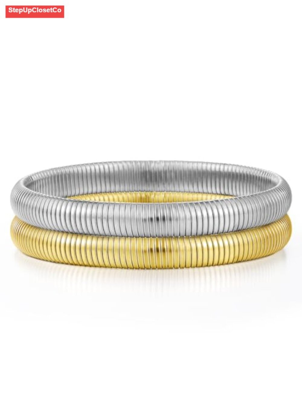 18K Gold Plated Stainless Steel Non Tarnish Stretch Bangle Bracelet Set for